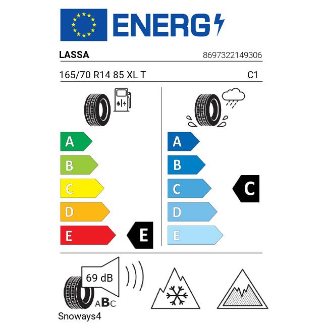 Eticheta Energetica Anvelope  165 70 R14 Lassa Snoways4 