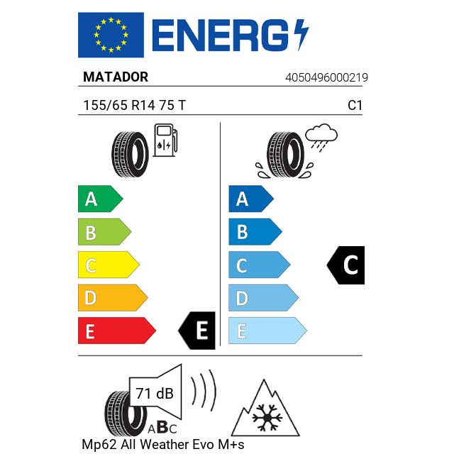 Eticheta Energetica Anvelope  155 65 R14 Matador Mp62 All Weather Evo M+s 