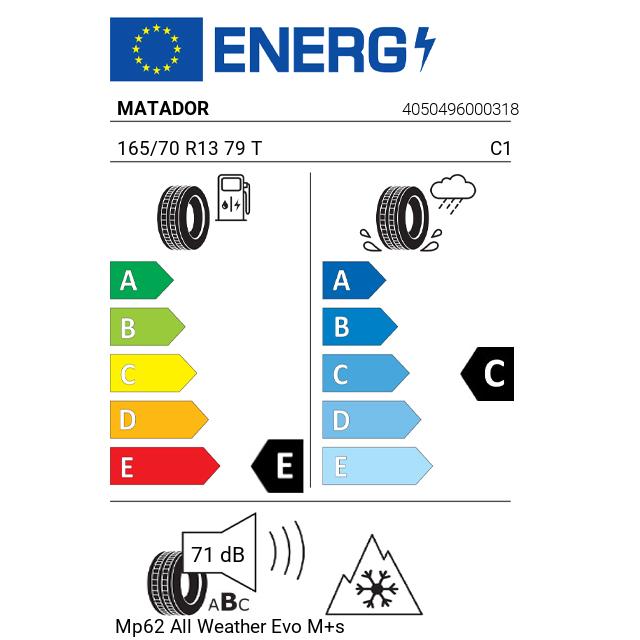 Eticheta Energetica Anvelope  165 70 R13 Matador Mp62 All Weather Evo M+s 