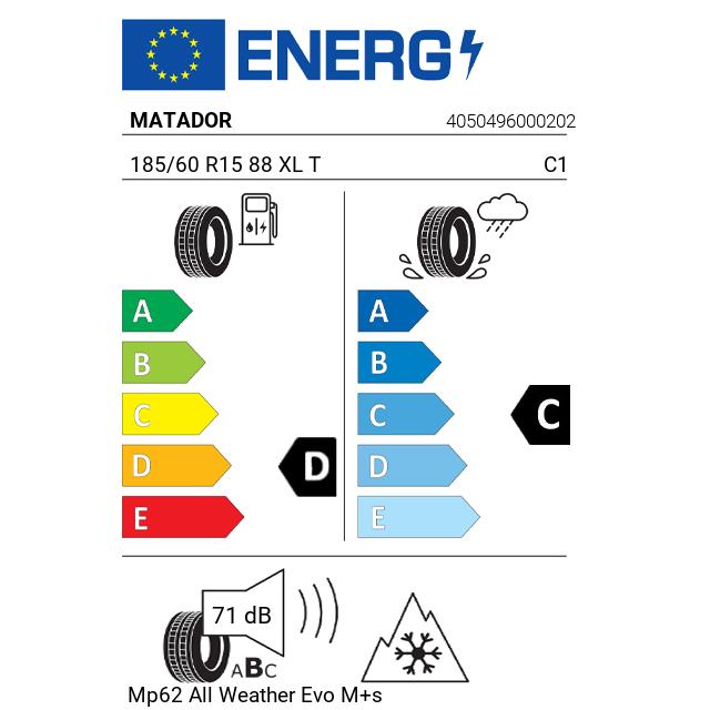 Eticheta Energetica Anvelope  185 60 R15 Matador Mp62 All Weather Evo M+s 