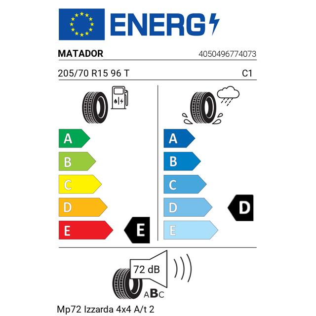 Eticheta Energetica Anvelope  205 70 R15 Matador Mp72 Izzarda 4x4 A/t 2 