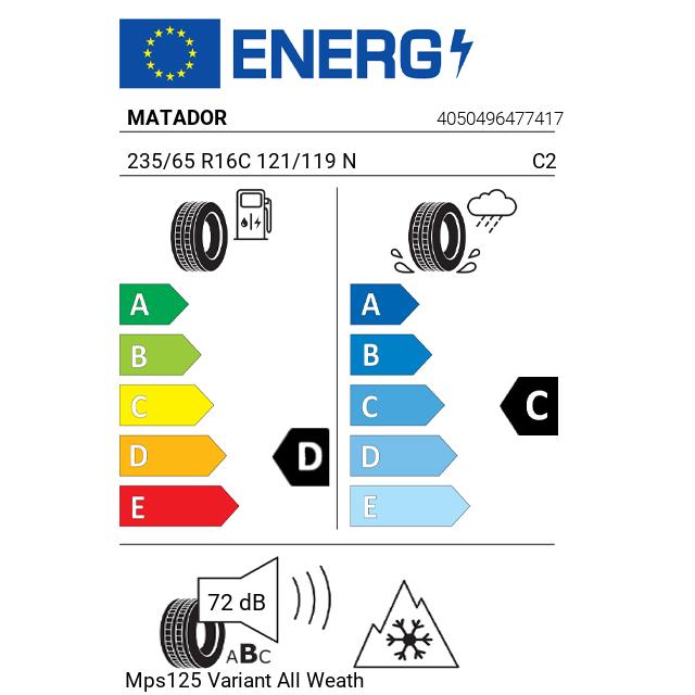 Eticheta Energetica Anvelope  235 65 R16C Matador Mps125 Variant All Weather 