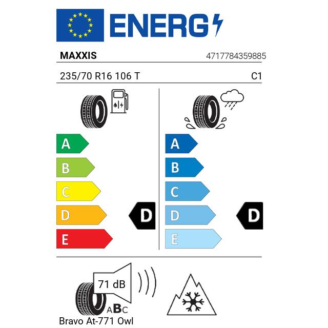 Eticheta Energetica Anvelope  235 70 R16 Maxxis Bravo At-771 Owl 