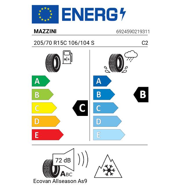 Eticheta Energetica Anvelope  205 70 R15C Mazzini Ecovan Allseason As9 