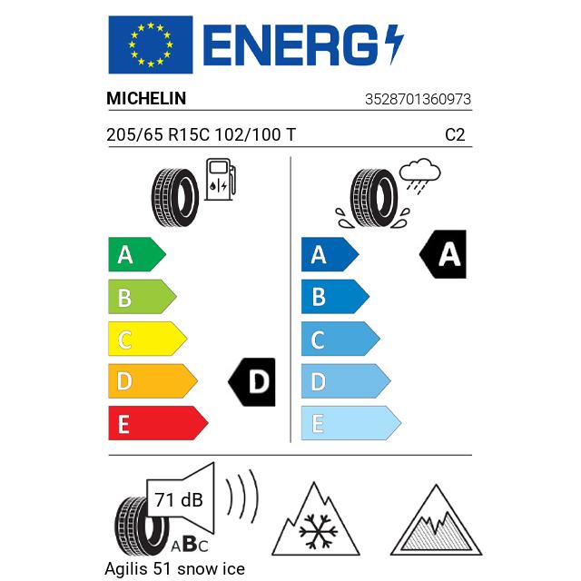 Eticheta Energetica Anvelope  205 65 R15C Michelin Agilis 51 Snow Ice 