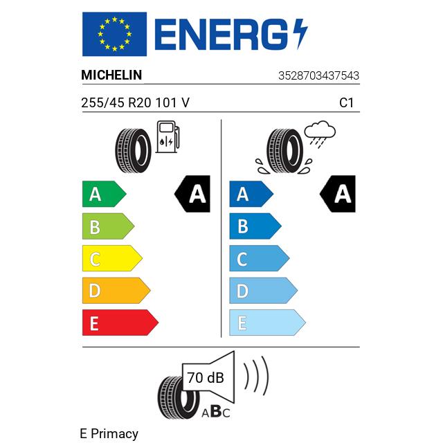 Eticheta Energetica Anvelope  255 45 R20 Michelin E Primacy 