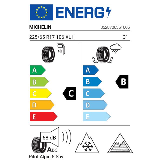Eticheta Energetica Anvelope  225 65 R17 Michelin Pilot Alpin 5 Suv 