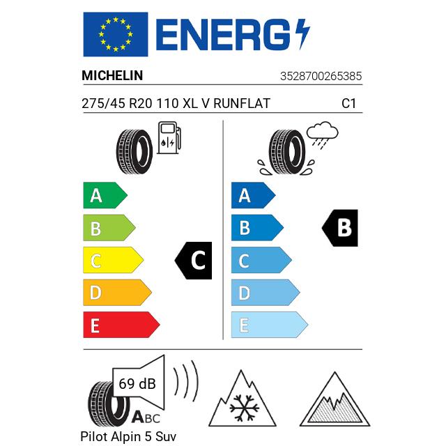 Eticheta Energetica Anvelope  275 45 R20 Michelin Pilot Alpin 5 Suv 