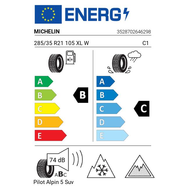 Eticheta Energetica Anvelope  285 35 R21 Michelin Pilot Alpin 5 Suv 