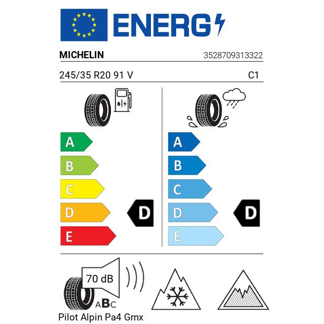 Eticheta Energetica Anvelope  245 35 R20 Michelin Pilot Alpin Pa4 Grnx 