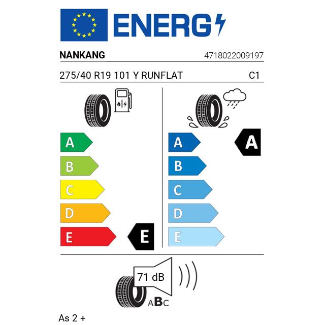 Eticheta Energetica Anvelope  275 40 R19 Nankang As 2 + 