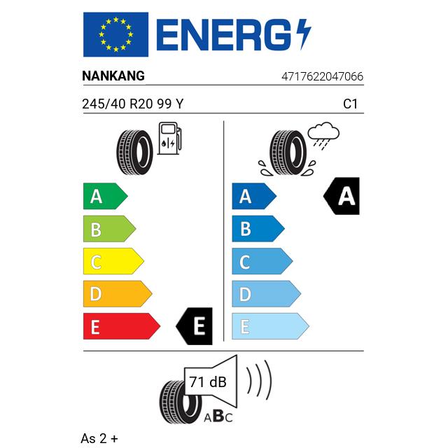 Eticheta Energetica Anvelope  245 40 R20 Nankang As 2 + 