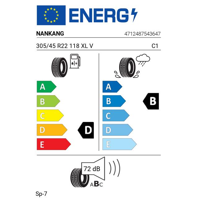 Eticheta Energetica Anvelope  305 45 R22 Nankang Sp-7 