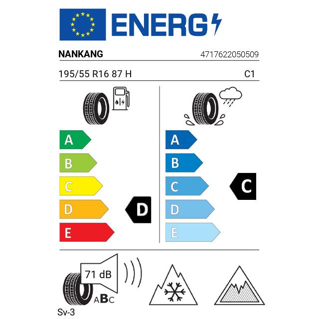 Eticheta Energetica Anvelope  195 55 R16 Nankang Sv-3 