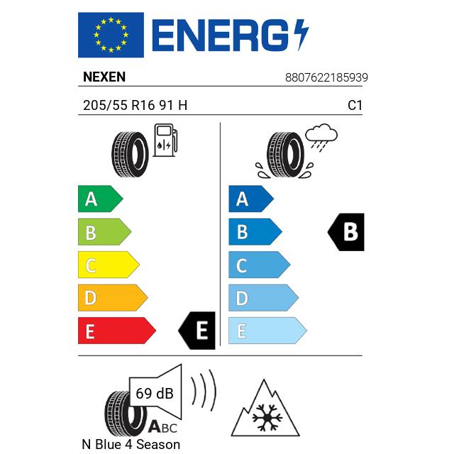 Eticheta Energetica Anvelope  205 55 R16 Nexen N Blue 4 Season 