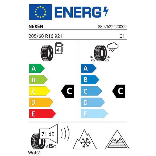 Eticheta Energetica Anvelope  205 60 R16 Nexen Wgh2 