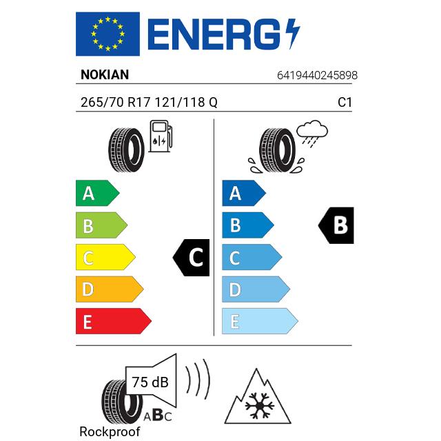 Eticheta Energetica Anvelope  265 70 R17 Nokian Rockproof 