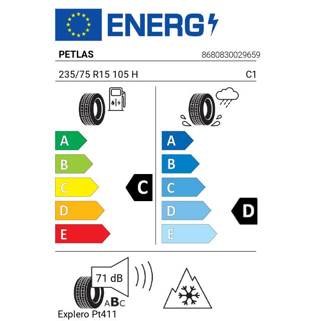 Eticheta Energetica Anvelope  235 75 R15 Petlas Explero Pt411 