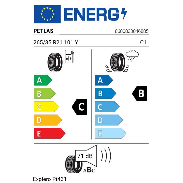 Eticheta Energetica Anvelope  265 35 R21 Petlas Explero Pt431 