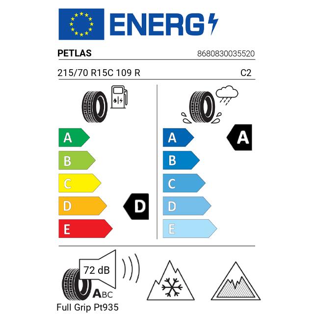Eticheta Energetica Anvelope  215 70 R15C Petlas Full Grip Pt935 