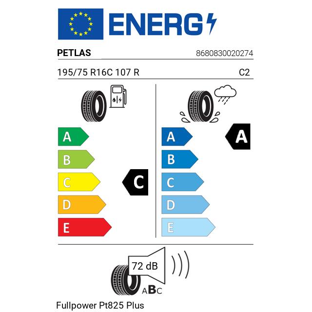 Eticheta Energetica Anvelope  195 75 R16C Petlas Fullpower Pt825 Plus 