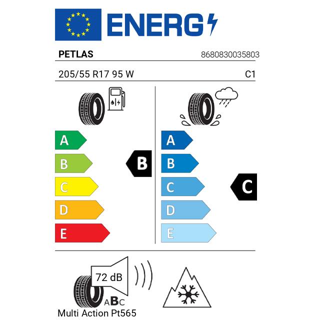 Eticheta Energetica Anvelope  205 55 R17 Petlas Multi Action Pt565 