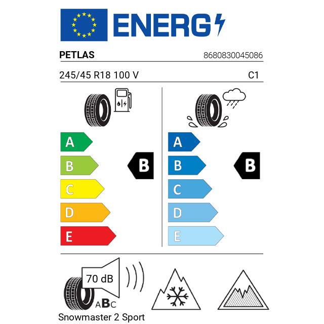 Eticheta Energetica Anvelope  245 45 R18 Petlas Snowmaster 2 Sport 