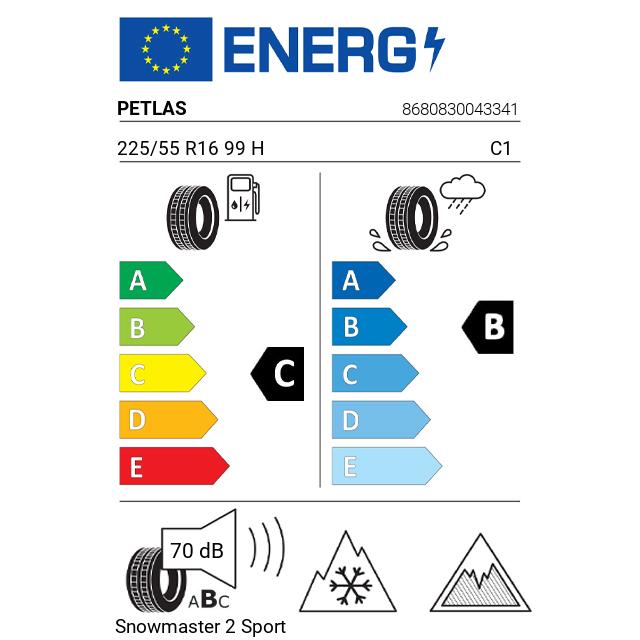 Eticheta Energetica Anvelope  225 55 R16 Petlas Snowmaster 2 Sport 