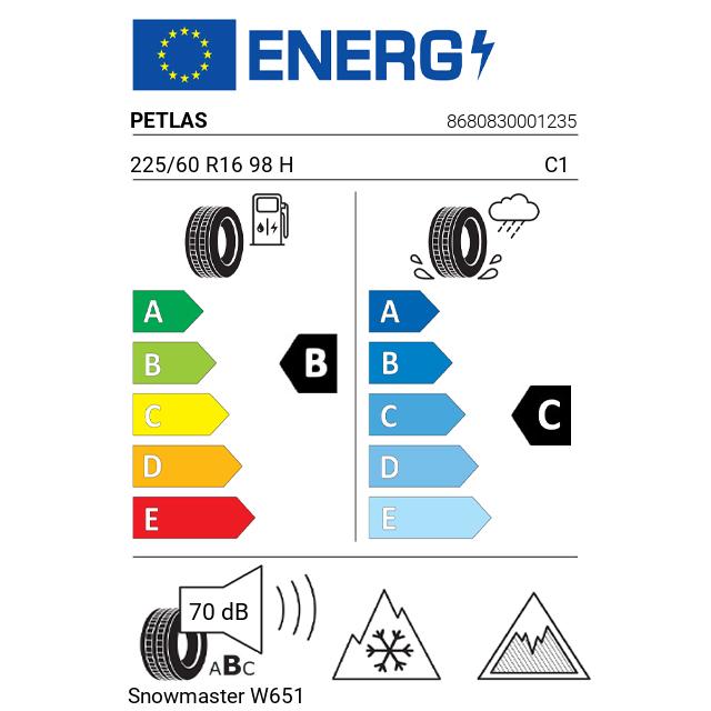 Eticheta Energetica Anvelope  225 60 R16 Petlas Snowmaster W651 