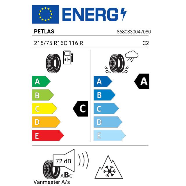 Eticheta Energetica Anvelope  215 75 R16C Petlas Vanmaster A/s 