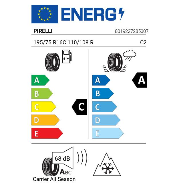 Eticheta Energetica Anvelope  195 75 R16C Pirelli Carrier  