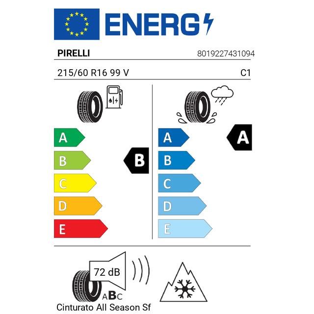 Eticheta Energetica Anvelope  215 60 R16 Pirelli Cinturato  Sf 3 