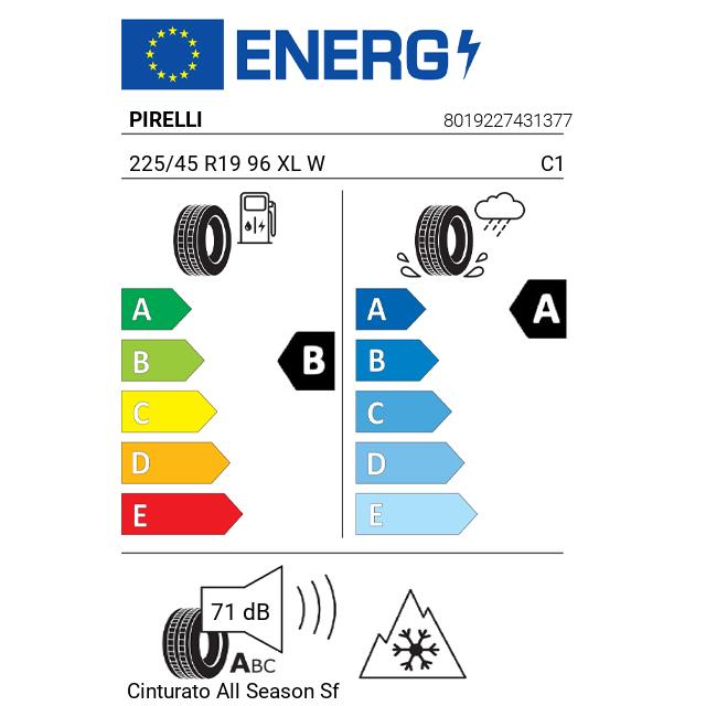 Eticheta Energetica Anvelope  225 45 R19 Pirelli Cinturato  Sf 3 