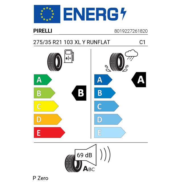 Eticheta Energetica Anvelope  275 35 R21 Pirelli P Zero 