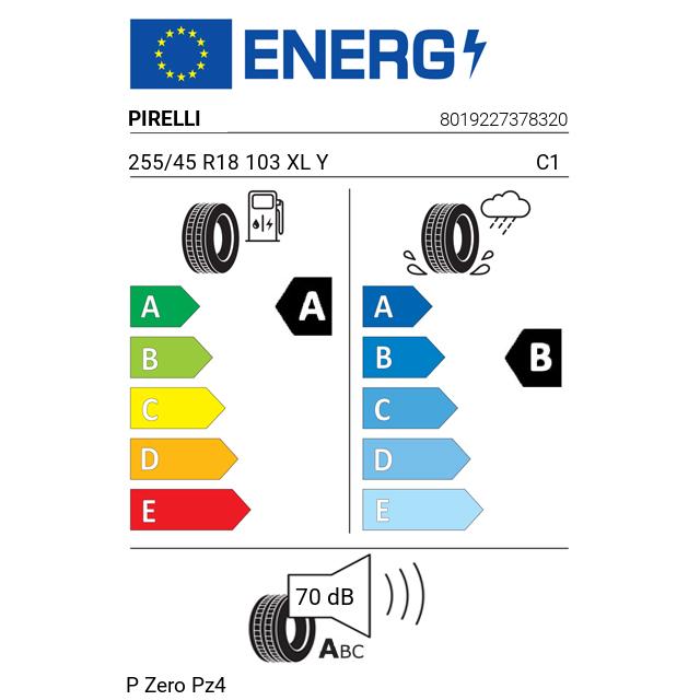 Eticheta Energetica Anvelope  255 45 R18 Pirelli P Zero Pz4 