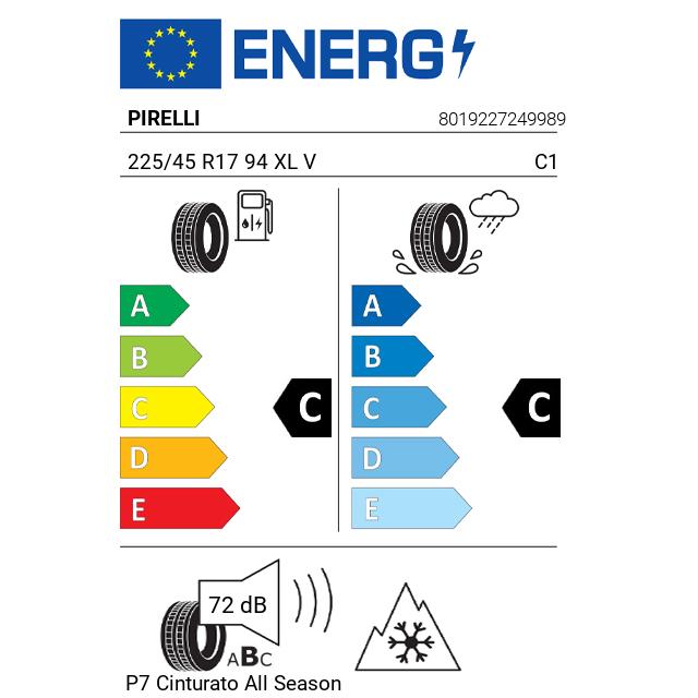 Eticheta Energetica Anvelope  225 45 R17 Pirelli P7 Cinturato  