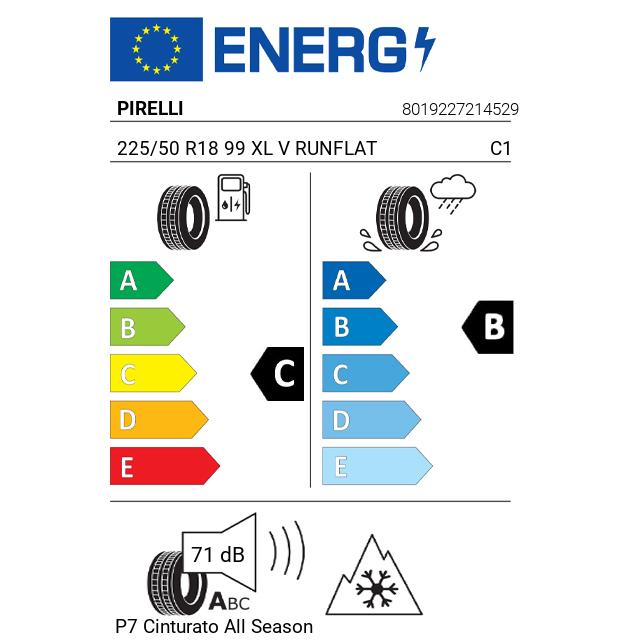 Eticheta Energetica Anvelope  225 50 R18 Pirelli P7 Cinturato  