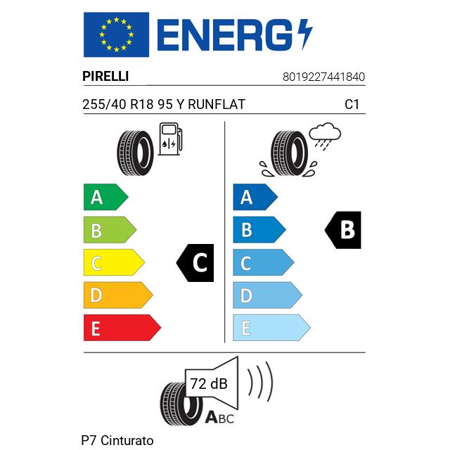 Eticheta Energetica Anvelope  255 40 R18 Pirelli P7 Cinturato 