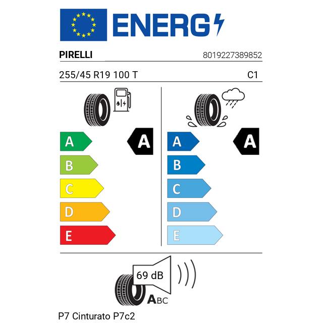 Eticheta Energetica Anvelope  255 45 R19 Pirelli P7 Cinturato P7c2 