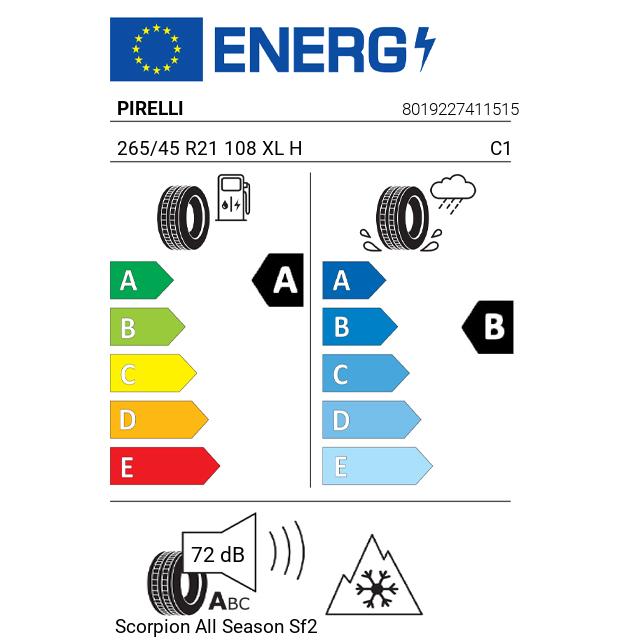 Eticheta Energetica Anvelope  265 45 R21 Pirelli Scorpion  Sf2 