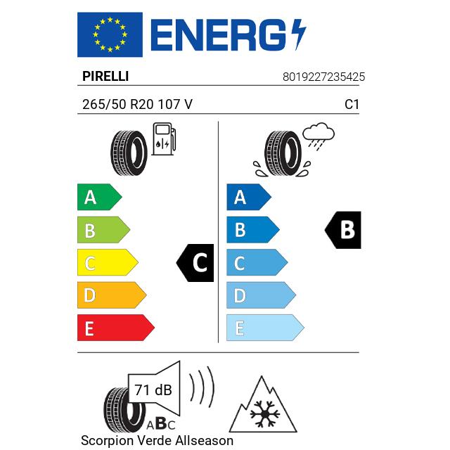 Eticheta Energetica Anvelope  265 50 R20 Pirelli Scorpion Verde Allseason 