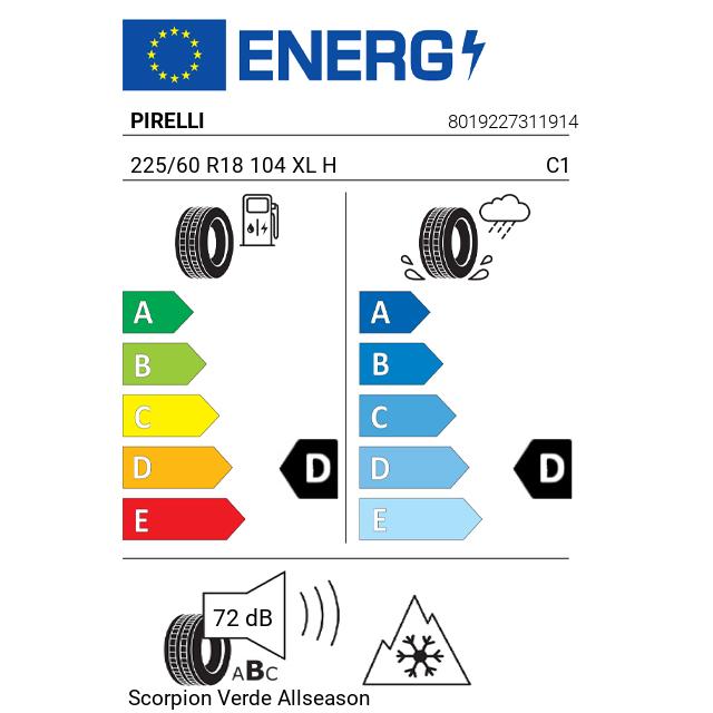 Eticheta Energetica Anvelope  225 60 R18 Pirelli Scorpion Verde Allseason 