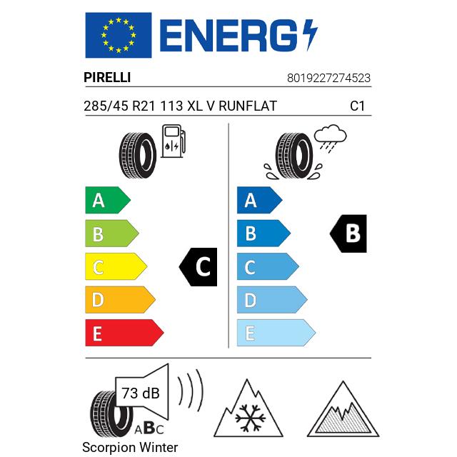 Eticheta Energetica Anvelope  285 45 R21 Pirelli Scorpion Winter 