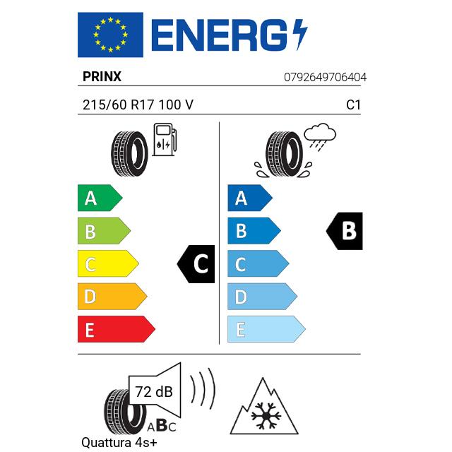 Eticheta Energetica Anvelope  215 60 R17 Prinx Quattura 4s+ 