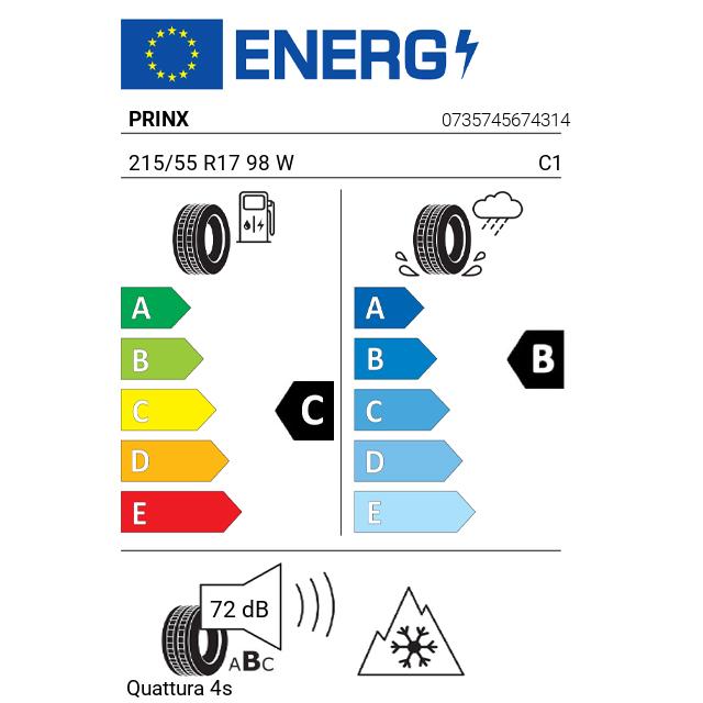 Eticheta Energetica Anvelope  215 55 R17 Prinx Quattura 4s 