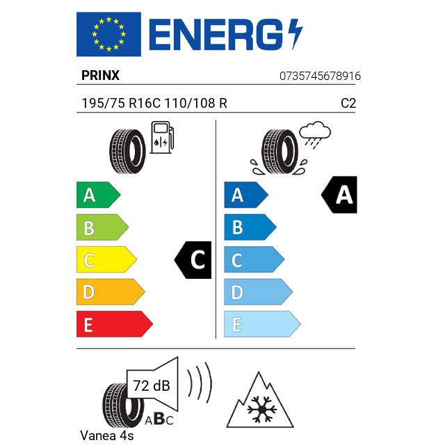 Eticheta Energetica Anvelope  195 75 R16C Prinx Vanea 4s 