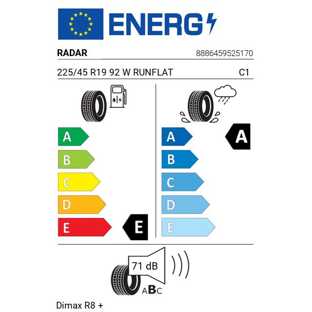 Eticheta Energetica Anvelope  225 45 R19 Radar Dimax R8 + 