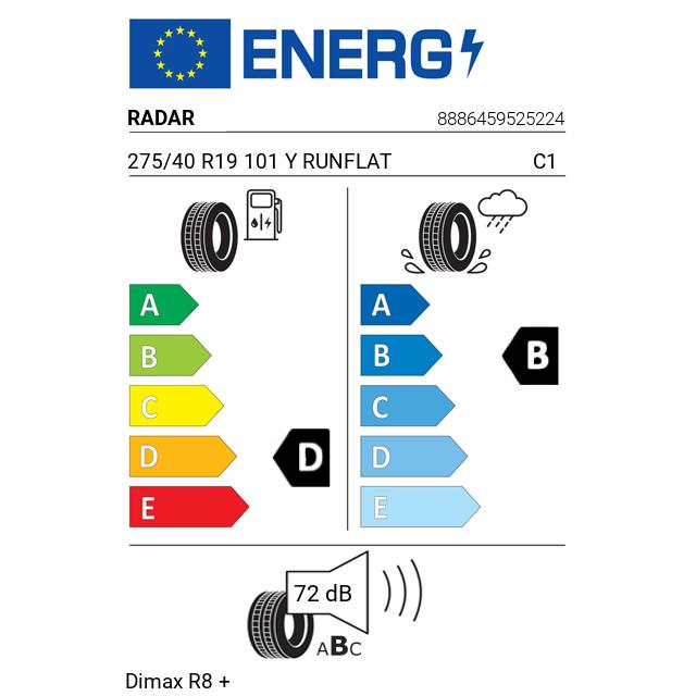 Eticheta Energetica Anvelope  275 40 R19 Radar Dimax R8 + 