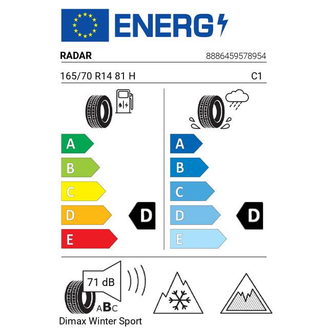 Eticheta Energetica Anvelope  165 70 R14 Radar Dimax Winter Sport 