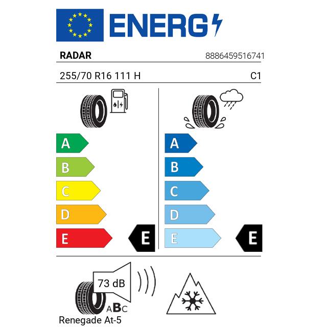 Eticheta Energetica Anvelope  255 70 R16 Radar Renegade At-5 